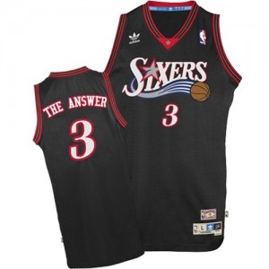 Maillot NBA Philadelphia 76ers #3 Allen Iverson Noir Mitchell and Ness Authentic "The Answer" Throwback - Homme
