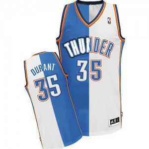 Oklahoma City Thunder Kevin Durant #35 Split Fashion Authentic Maillot d'équipe de NBA - Bleu Blanc pour Homme
