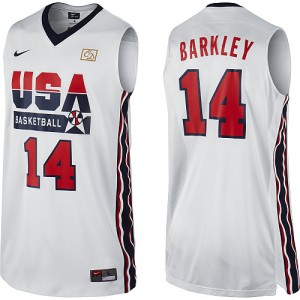 Maillot NBA Team USA #14 Charles Barkley Blanc Nike Authentic 2012 Olympic Retro - Homme
