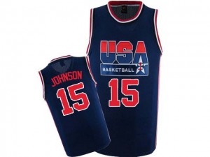 Maillot NBA Bleu marin Magic Johnson #15 Team USA 2012 Olympic Retro Authentic Homme Nike