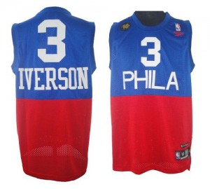 Maillot Rouge Bleu 10TH Throwback Authentic Philadelphia 76ers - Allen Iverson #3 - Homme