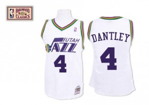 Utah Jazz #4 Mitchell and Ness Throwback Blanc Authentic Maillot d'équipe de NBA sortie magasin - Adrian Dantley pour Homme