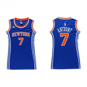 Maillot NBA New York Knicks #7 Carmelo Anthony Bleu royal Adidas Authentic Dress - Femme