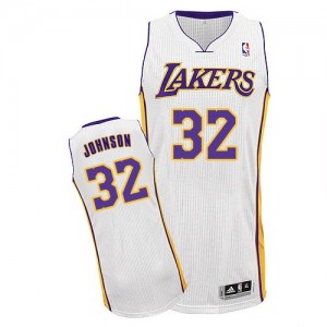 Maillot NBA Los Angeles Lakers #32 Magic Johnson Blanc Adidas Authentic Alternate - Homme
