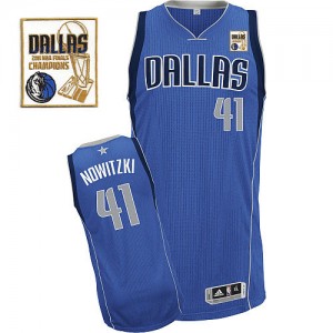 Maillot NBA Bleu royal Dirk Nowitzki #41 Dallas Mavericks Road Champions Patch Authentic Homme Adidas