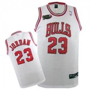 Chicago Bulls Nike Michael Jordan #23 Throwback Champions Patch Authentic Maillot d'équipe de NBA - Blanc pour Homme