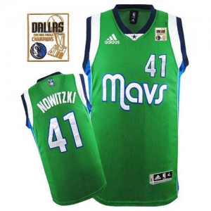 Maillot Adidas Vert Champions Patch Swingman Dallas Mavericks - Dirk Nowitzki #41 - Homme