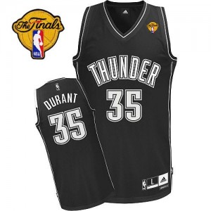 Maillot NBA Oklahoma City Thunder #35 Kevin Durant Noir Blanc Adidas Authentic Finals Patch - Homme