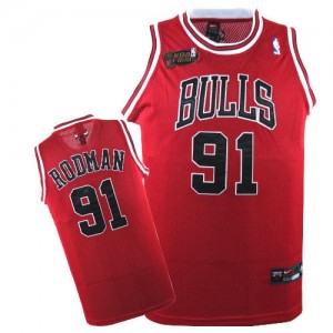 Maillot Authentic Chicago Bulls NBA Champions Patch Rouge - #91 Dennis Rodman - Homme