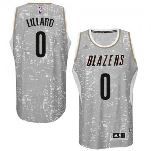 Maillot NBA Portland Trail Blazers #0 Damian Lillard Gris Adidas Swingman City Light - Homme