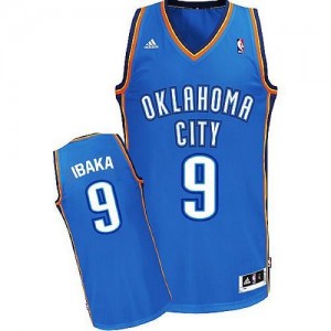 Oklahoma City Thunder #9 Adidas Road Bleu royal Swingman Maillot d'équipe de NBA Promotions - Serge Ibaka pour Homme