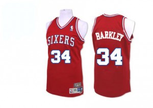 Maillot NBA Rouge Charles Barkley #34 Philadelphia 76ers Throwback Authentic Homme Adidas