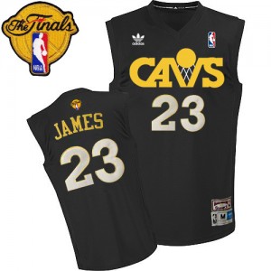 Maillot Adidas Noir CAVS Throwback 2015 The Finals Patch Authentic Cleveland Cavaliers - LeBron James #23 - Homme