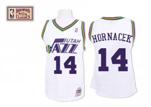 Maillot NBA Utah Jazz #14 Jeff Hornacek Blanc Mitchell and Ness Authentic Throwback - Homme