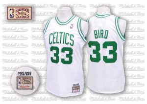 Maillot NBA Boston Celtics #33 Larry Bird Blanc Mitchell and Ness Authentic Throwback - Homme