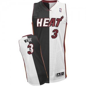 Maillot NBA Noir Blanc Dwyane Wade #3 Miami Heat Split Fashion Authentic Homme Adidas
