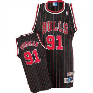 Maillot NBA Noir Rouge Dennis Rodman #91 Chicago Bulls Throwback Authentic Homme Adidas