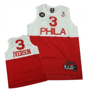 Philadelphia 76ers Allen Iverson #3 10TH Throwback Authentic Maillot d'équipe de NBA - Blanc Rouge pour Homme