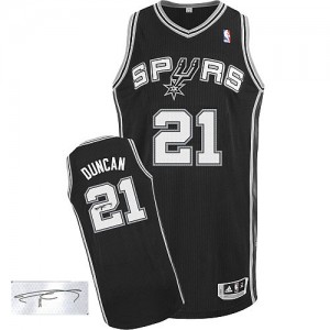 Maillot NBA San Antonio Spurs #21 Tim Duncan Noir Adidas Authentic Road Autographed - Homme
