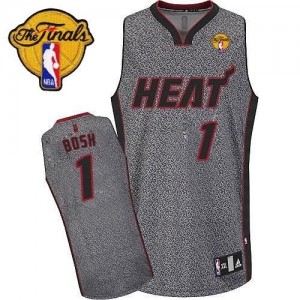 Maillot NBA Miami Heat #1 Chris Bosh Gris Adidas Authentic Static Fashion Finals Patch - Homme