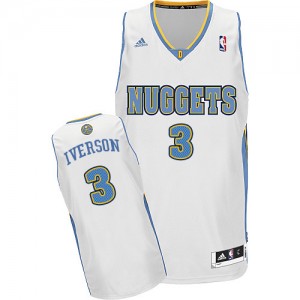 Maillot NBA Denver Nuggets #3 Allen Iverson Blanc Adidas Swingman Home - Homme