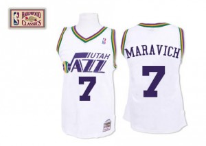 Maillot NBA Utah Jazz #7 Pete Maravich Blanc Mitchell and Ness Authentic Throwback - Homme