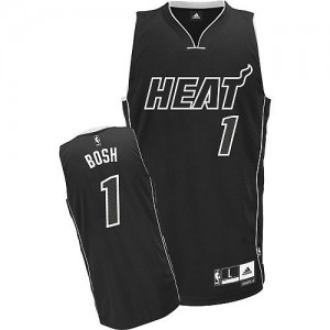 Maillot NBA Noir Chris Bosh #1 Miami Heat Shadow Authentic Homme Adidas