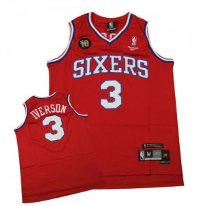 Maillot Rouge Throwback 10TH Authentic Philadelphia 76ers - Allen Iverson #3 - Homme