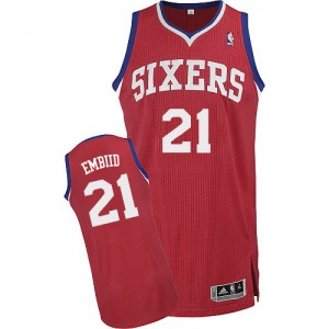 Maillot NBA Philadelphia 76ers #21 Joel Embiid Rouge Adidas Authentic Road - Homme