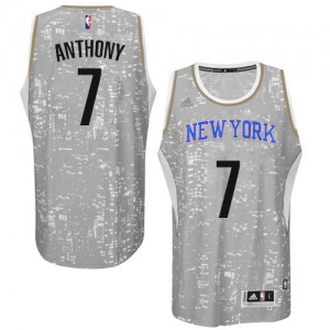 Maillot NBA Gris Carmelo Anthony #7 New York Knicks City Light Authentic Homme Adidas
