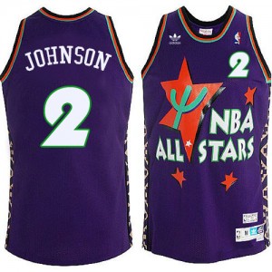 Maillot NBA Violet Larry Johnson #2 Charlotte Hornets Throwback 1995 All Star Authentic Homme Adidas