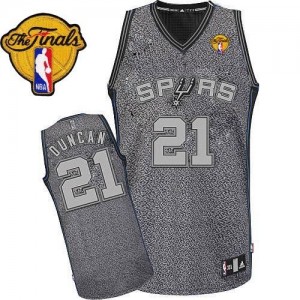 Maillot NBA San Antonio Spurs #21 Tim Duncan Gris Adidas Authentic Static Fashion Finals Patch - Femme