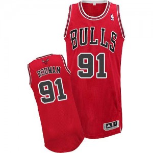 Chicago Bulls #91 Adidas Road Rouge Authentic Maillot d'équipe de NBA Braderie - Dennis Rodman pour Homme