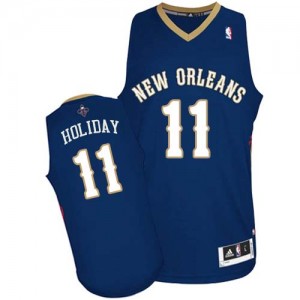 New Orleans Pelicans #11 Adidas Road Bleu marin Authentic Maillot d'équipe de NBA la meilleure qualité - Jrue Holiday pour Homme