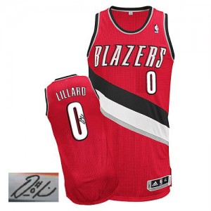 Maillot NBA Rouge Damian Lillard #0 Portland Trail Blazers Alternate Autographed Authentic Homme Adidas