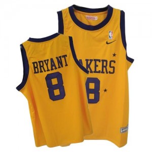 Maillot NBA Or / Violet Kobe Bryant #8 Los Angeles Lakers Throwback Swingman Homme Mitchell and Ness