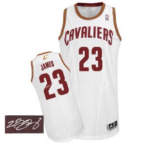 Maillot Adidas Blanc Home Autographed Authentic Cleveland Cavaliers - LeBron James #23 - Homme