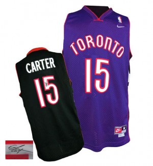 Maillot Authentic Toronto Raptors NBA Throwback Autographed Noir / Violet - #15 Vince Carter - Homme