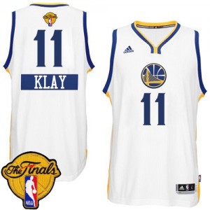 Maillot NBA Golden State Warriors #11 Klay Thompson Blanc Adidas Authentic 2014-15 Christmas Day 2015 The Finals Patch - Homme