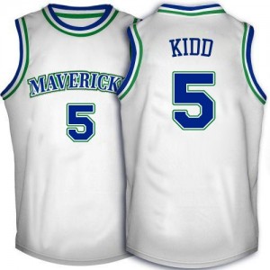 Maillot NBA Blanc Jason Kidd #5 Dallas Mavericks Throwback Authentic Homme Adidas