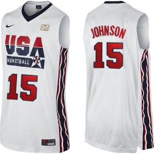 Maillots de basket Authentic Team USA NBA 2012 Olympic Retro Blanc - #15 Magic Johnson - Homme