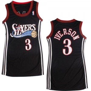 Maillot NBA Noir Allen Iverson #3 Philadelphia 76ers Dress Swingman Femme Adidas