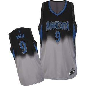 Maillot NBA Gris noir Ricky Rubio #9 Minnesota Timberwolves Fadeaway Fashion Authentic Homme Adidas