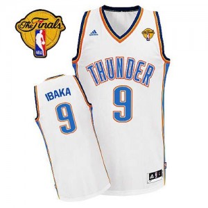 Maillot NBA Oklahoma City Thunder #9 Serge Ibaka Blanc Adidas Swingman Home Finals Patch - Homme