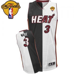 Maillot NBA Miami Heat #3 Dwyane Wade Noir Blanc Adidas Authentic Split Fashion Finals Patch - Homme
