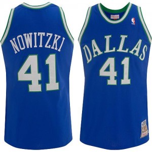 Dallas Mavericks Mitchell and Ness Dirk Nowitzki #41 Throwback Authentic Maillot d'équipe de NBA - Bleu pour Homme