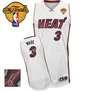 Maillot Authentic Miami Heat NBA Home Autographed Finals Patch Blanc - #3 Dwyane Wade - Homme