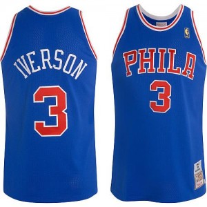 Maillot NBA Philadelphia 76ers #3 Allen Iverson Bleu Mitchell and Ness Authentic Throwback - Homme