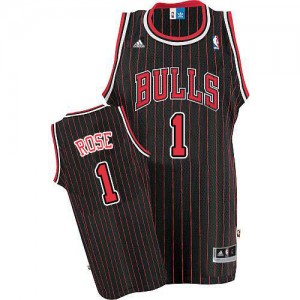 Maillot NBA Noir Rouge Derrick Rose #1 Chicago Bulls Strip Swingman Homme Adidas