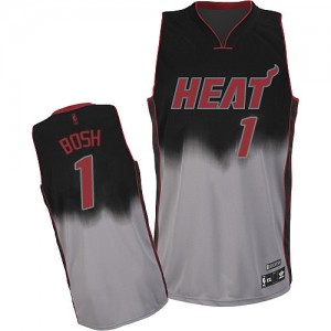 Miami Heat Chris Bosh #1 Fadeaway Fashion Authentic Maillot d'équipe de NBA - Gris noir pour Homme